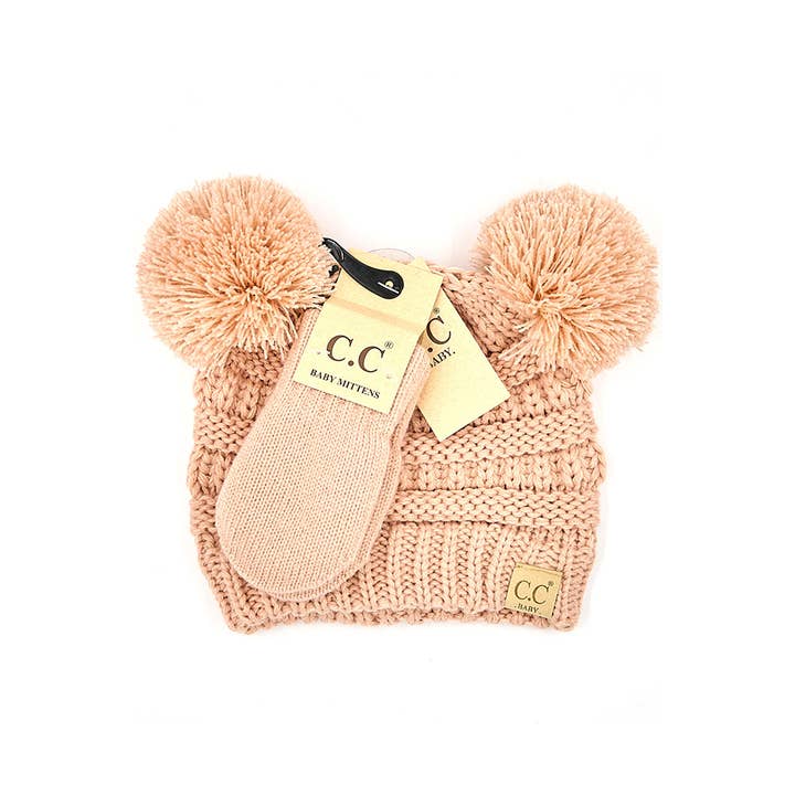 Hana - Wholesale Beanie - Kids - C.C Baby Solid Ribbed Pom Beanie and Mitten Glove1