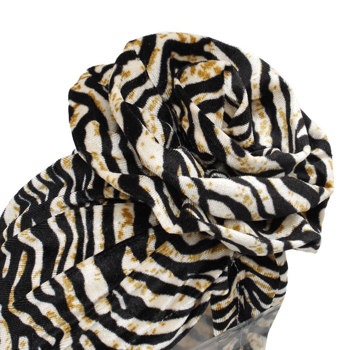 Turban Pre-Tied Flower Velvet Zebra Print Women for wholesale on Faire2