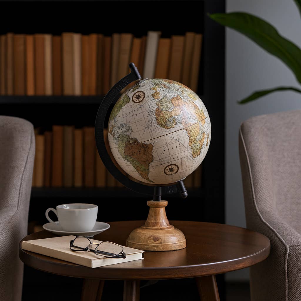 Sagebrook Home - Wholesale Desk Globe - Resin Wood Base Globe Sculpture - Natural, 12 in.1