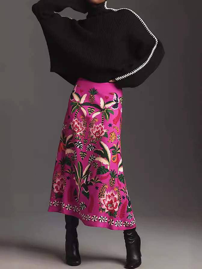patterned long skirt, trendy floral design for wholesale by Fashion Combination