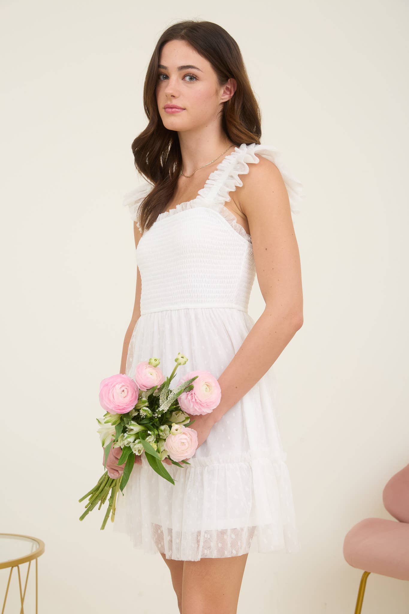 Blu Pepper - Vendita all'ingrosso Vestito - Donna - MINI ABITO IN CHIFFON A POIS CON DETTAGLI ARRICCIATI E VOLANT10