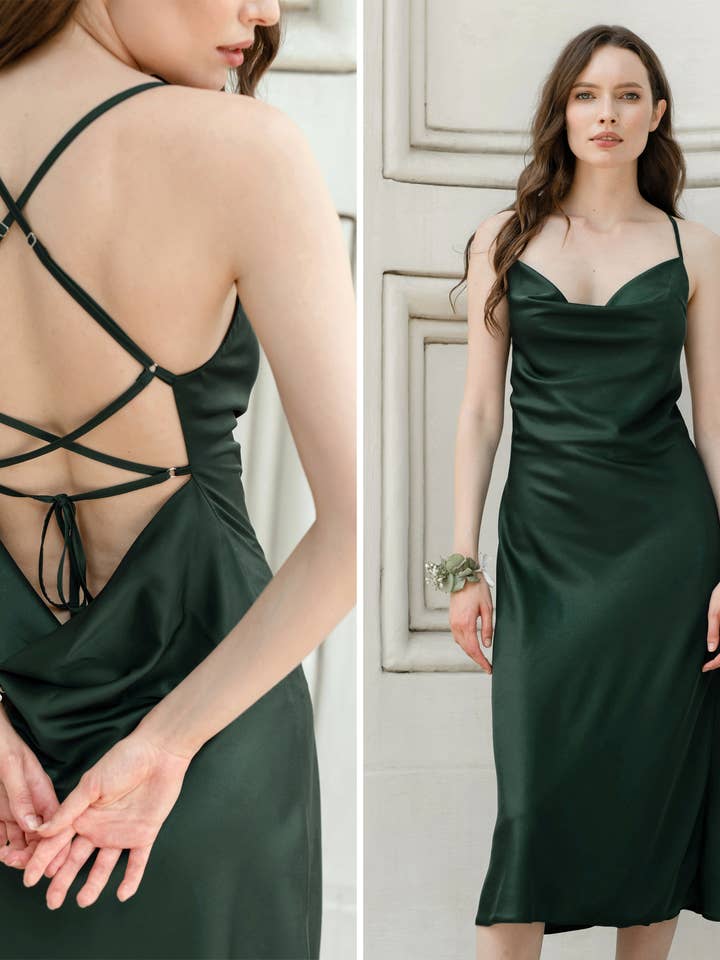 Satin Silk Dress Cowl Neck Midi Evening Dresses Slip for wholesale by IDENTITY LINGERIE