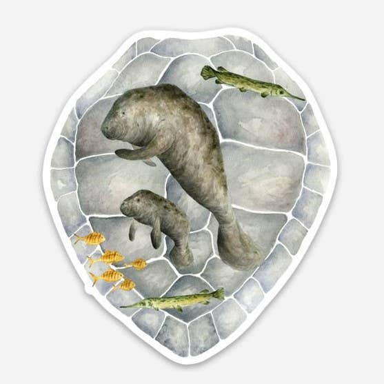 Adhesivo manatí de las Indias Occidentales y Tortuga Marina para venta al por mayor de Jess Vartanian Illustration & Design