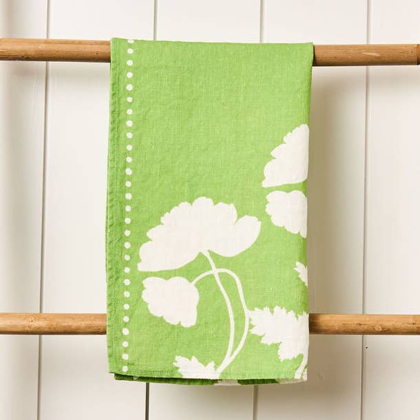 Tea Towel - Pure Linen - Poppy Silhouette Green - Vibrant Kitchen Textile for wholesale by Tam Tam Paper & Cloth