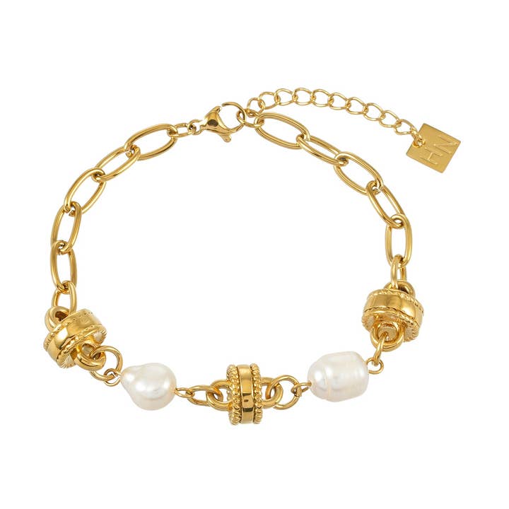 ARGENTA Gold: Regal Harmony Chain Bracelet with Relic Orbs and Freshwater Pearls for wholesale by HACKNEY NINE