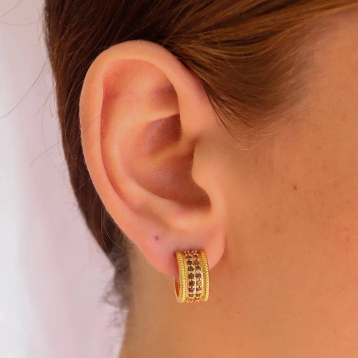 PLATADEPALO - Wholesale Hoop Earrings - Creole bronze earrings gold-plated with brown zirconia1