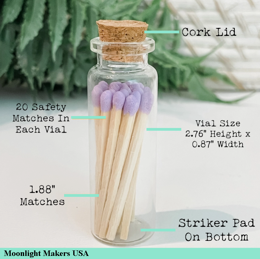 Moonlight Makers - Wholesale Matches - Fancy Safety Matches in Glass Vial - 8 COLORS - (MV20)7