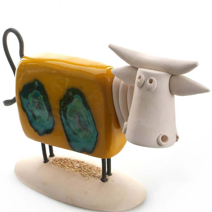 Chick & Stylish Moo Cow Lrg Ceramic Statue in Yellow Mustard for wholesale by Art In Ceramic