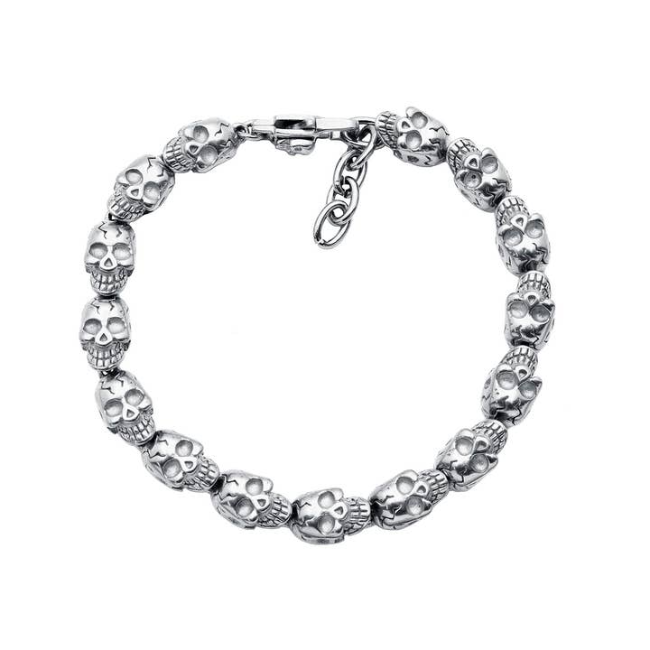 Men's Adjustable Stainless Steel Skull Chain Bracelet for wholesale by Blackjack Mens Jewelry