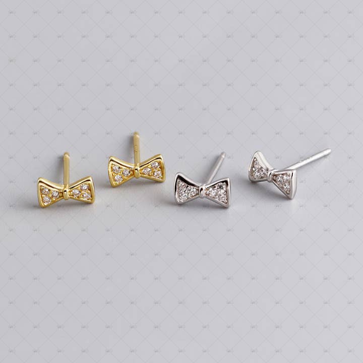 S925 Silver Cute Bow Zircon Stud Earrings for wholesale by Gioiellin - S925 Silver Jewelry