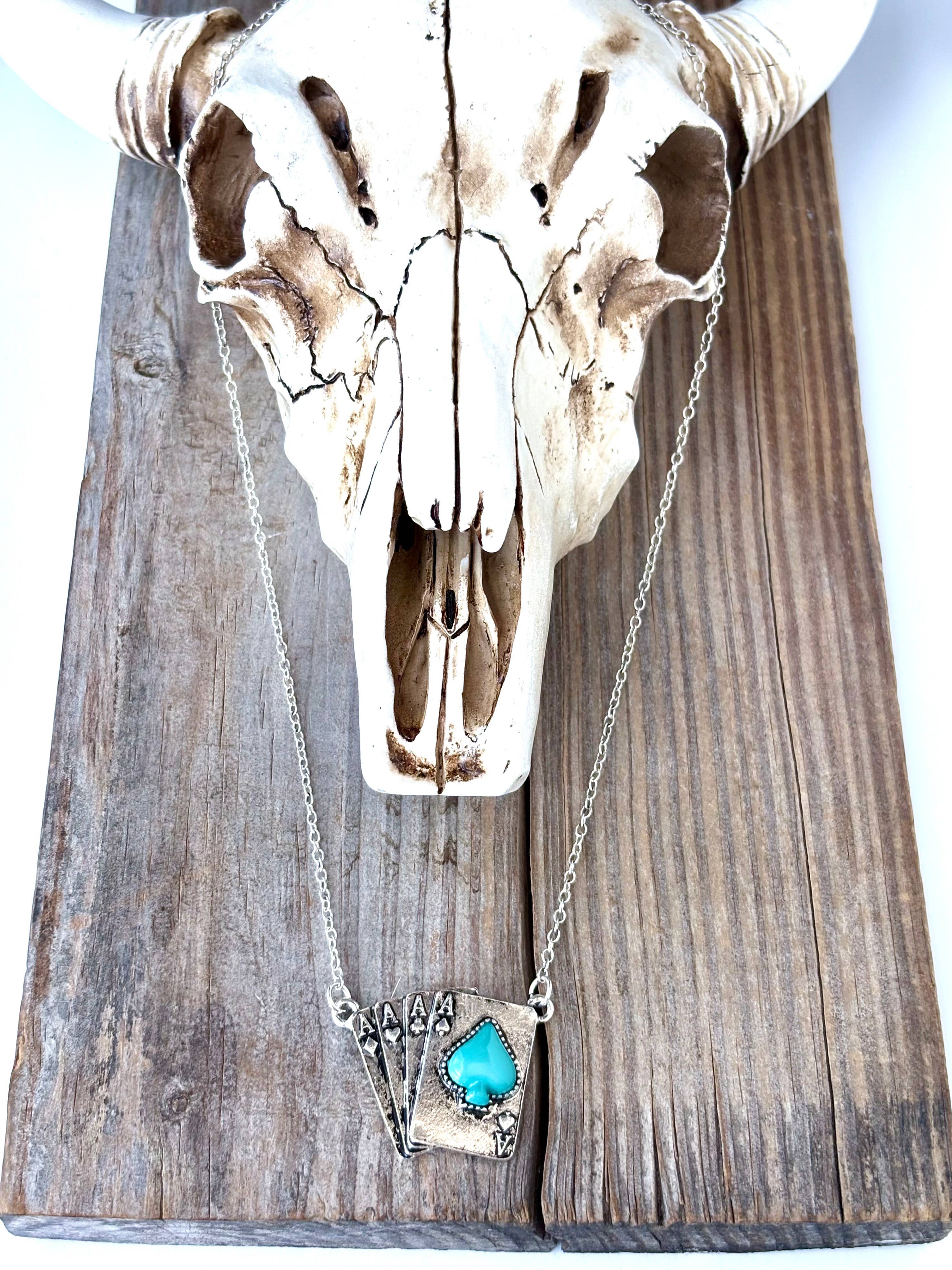 Boho Ranch Shop - Wholesale Pendant/Charm Necklace - Spade Ace Playing Card Stone Pendant Necklace0