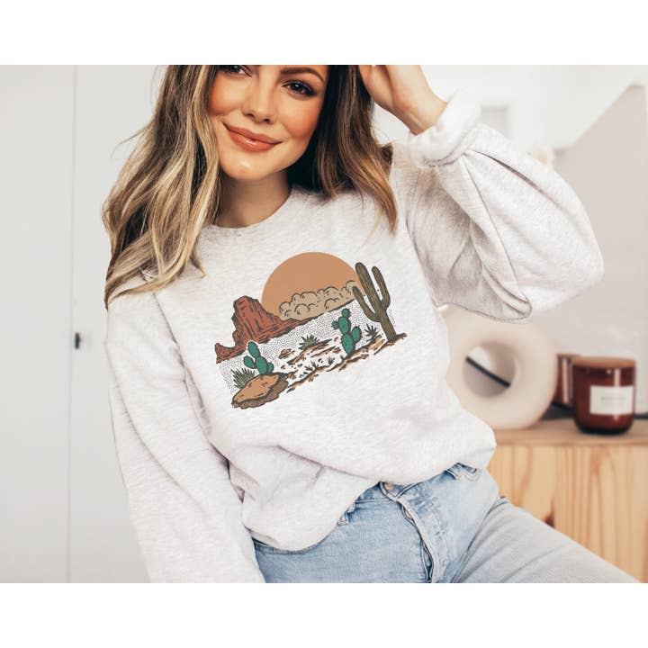 Desert Cactus Crew Neck Sweatshirt | Desert Scenery for wholesale by Amy Anne Apparel Inc
