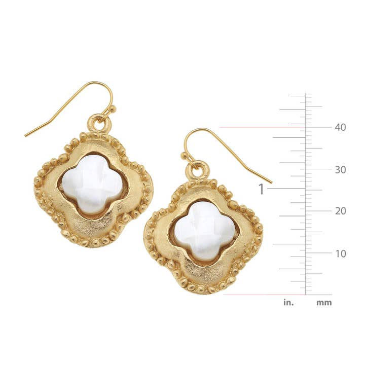 Susan Shaw - Wholesale Dangle Earrings - Gold Clover with Genuine Mother of Pearl Earrings1
