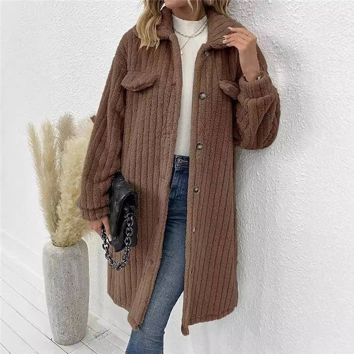 ShieldChic – wholesale Fur/faux fur coat – Women's – Women's Long Solid Color Plush Coat With Lapel4