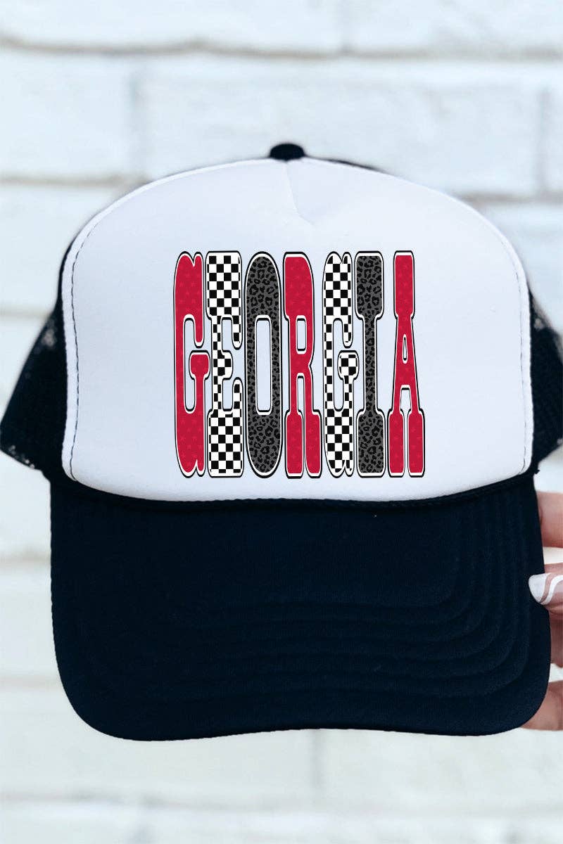 Wholesale Accessory Market - Wholesale Trucker Hat - Women's - Checkered & Cheetah Georgia Otto Black with White Foam Front Trucker Hat