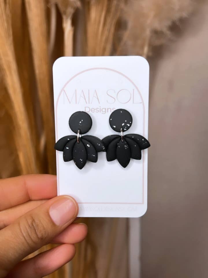 Black Lotus Earrings for wholesale by Maia Sol Designs