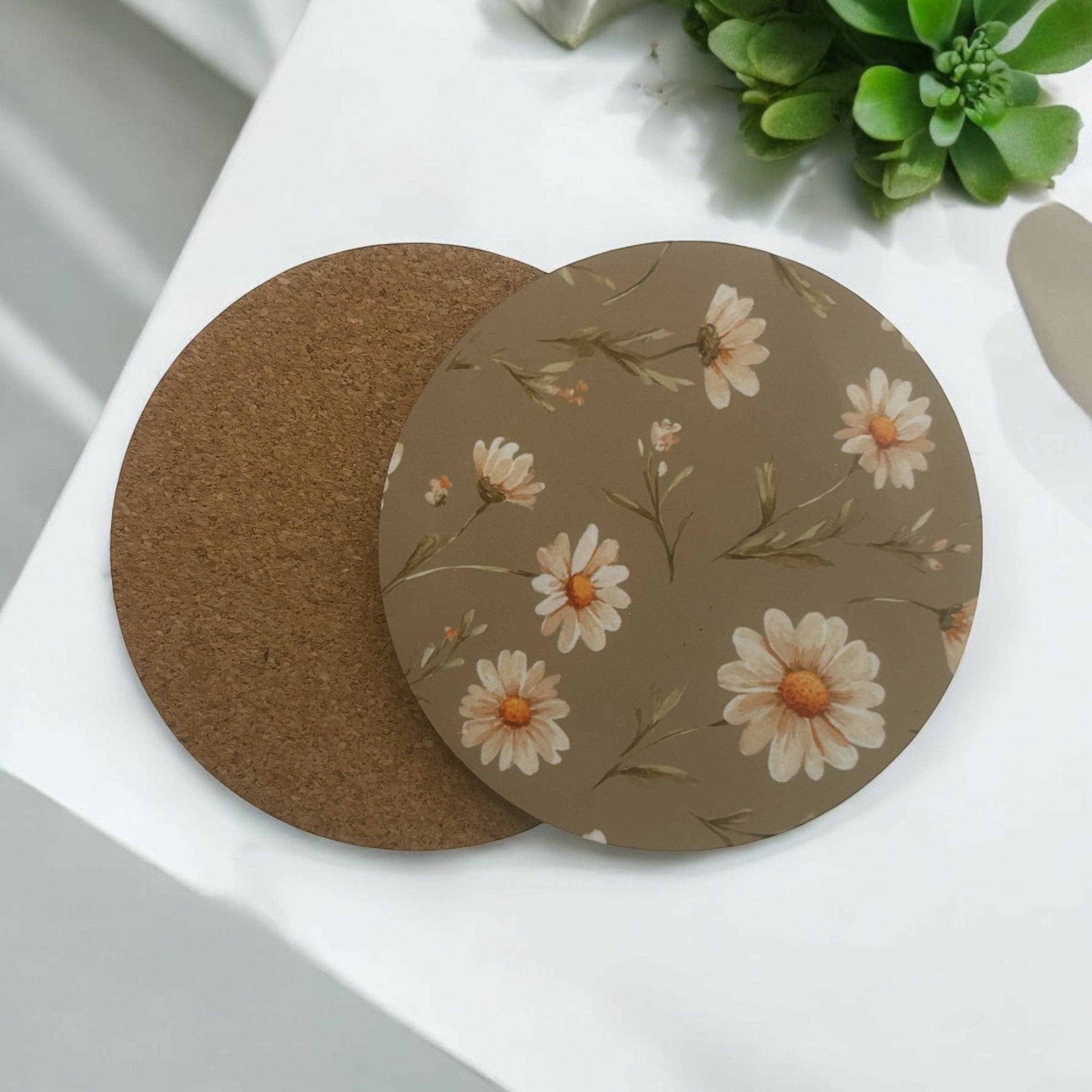 simply creative – wholesale Coasters – Printed  Green Daisy Wooden Coasters for Stylish Home Décor0