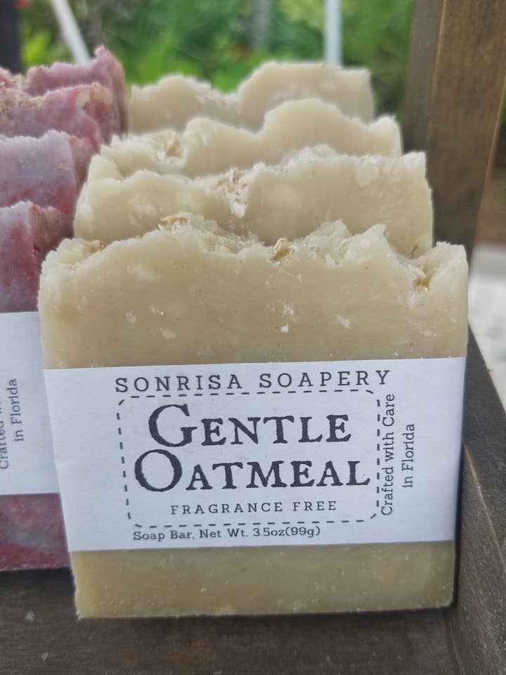 Gentle Oatmeal Artisan Soap Bar for wholesale by Sonrisa Soapery LLC