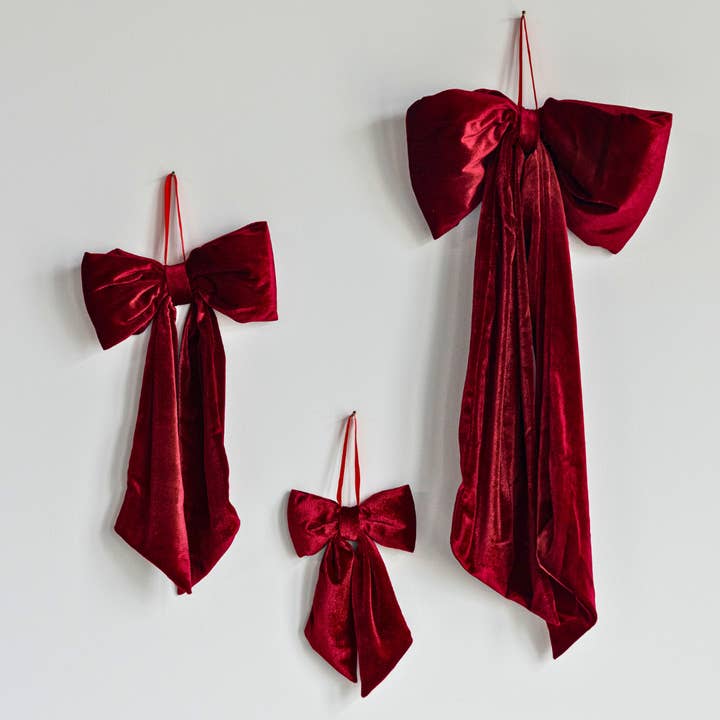 Bows Red Velvet Fabric for wholesale by Luxe B Co