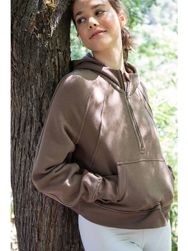 COFFEE J873037 Cropped Quarter Zip French Terry Hoodie Jacket for wholesale on Faire