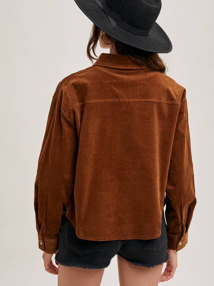 Bluivy - Wholesale Jacket - Women's - CORDUROY CROPPED BUTTON DOWN SHIRT JACKET