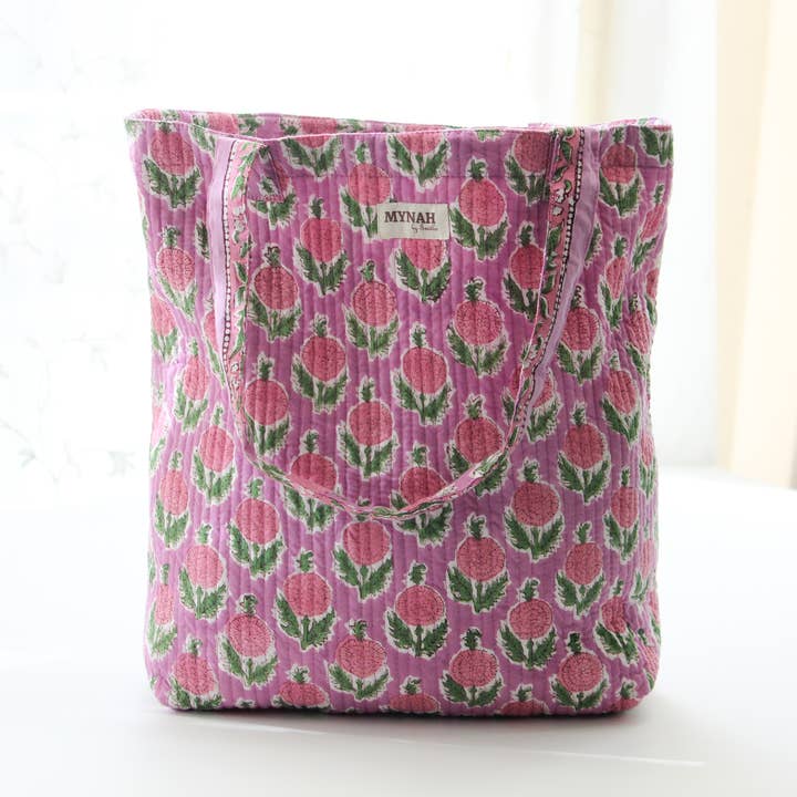 MYNAHbySmitha - Wholesale Tote Bag - Women's - Berry floral print reversible tote bag-Small laptop bag