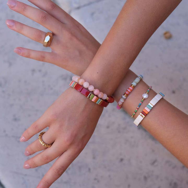 A&C Oslo - Wholesale Beaded bracelet - Red enamel tiles1