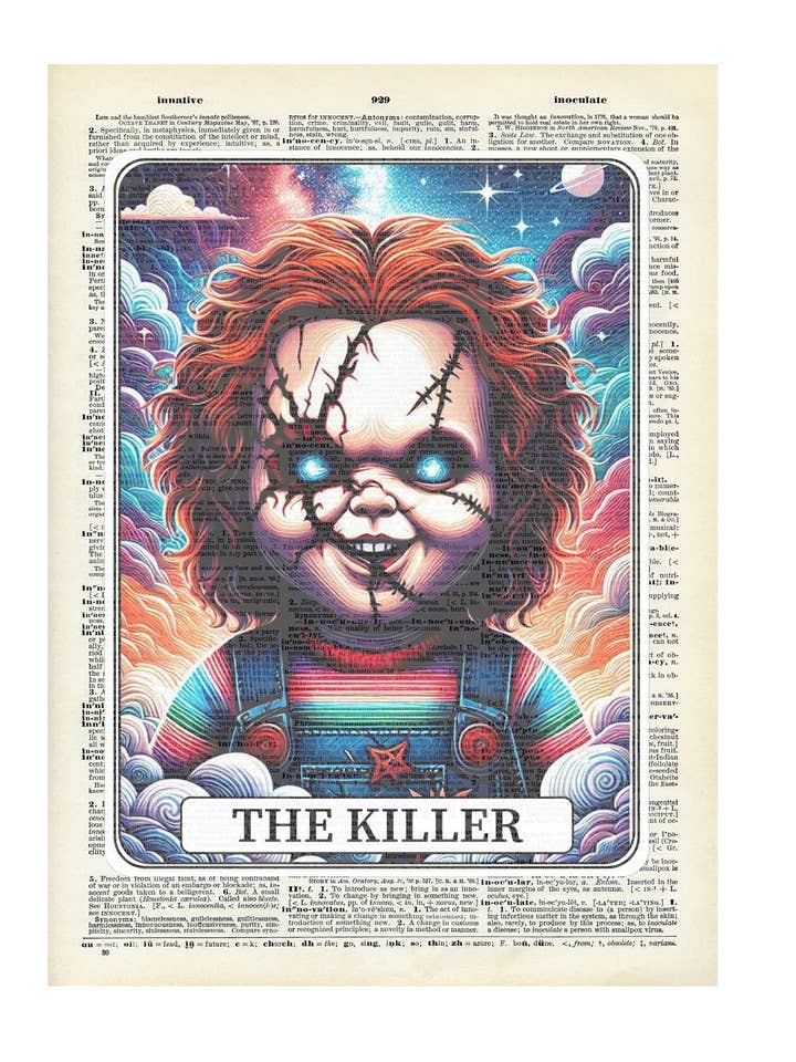 Chucky, The Killer Halloween, Vintage, stampa su dizionario per la vendita all'ingrosso da parte di Crazilyhumbledesigns