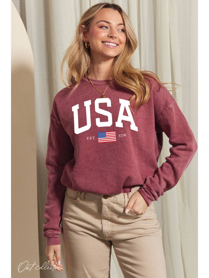 OAT COLLECTIVE - Wholesale Graphic Sweatshirt - Women's - USA EST.1776 Mineral Graphic Sweatshirt