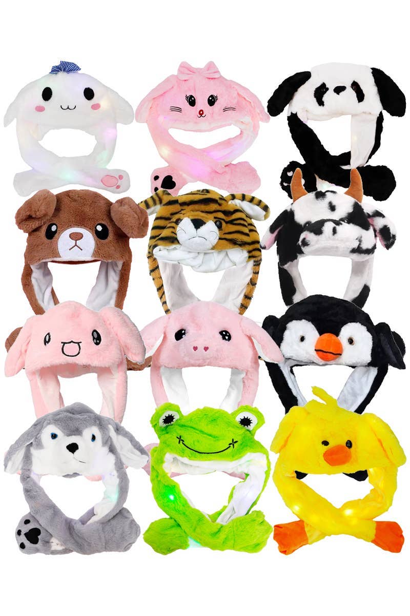 ASSORTED Animal Pals Led Light-up Ear Moving Fluffy Fur Hat for wholesale on Faire1