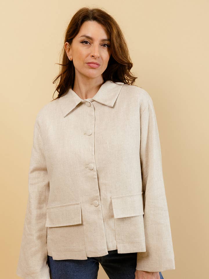 WILL LINEN JACKET WITH COLLAR AND BUTTON for wholesale by EMILIE K