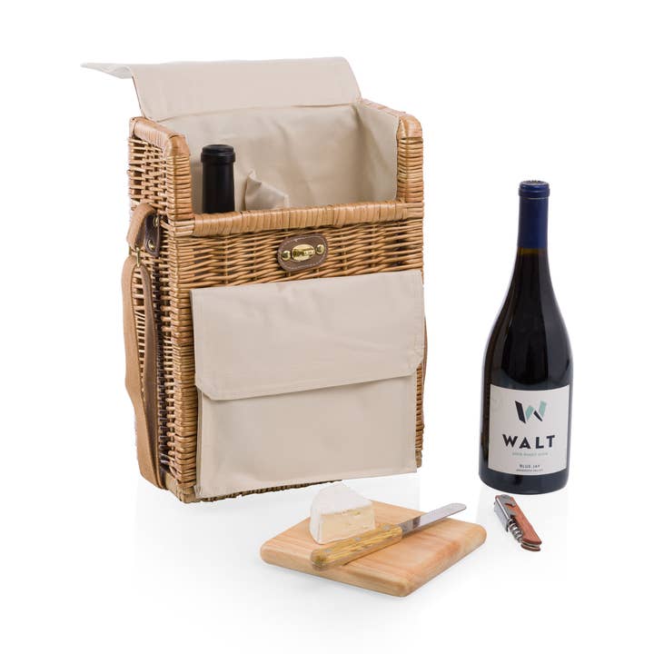 Beige Canvas Corsica Wine & Cheese Picnic Basket for wholesale on Faire6