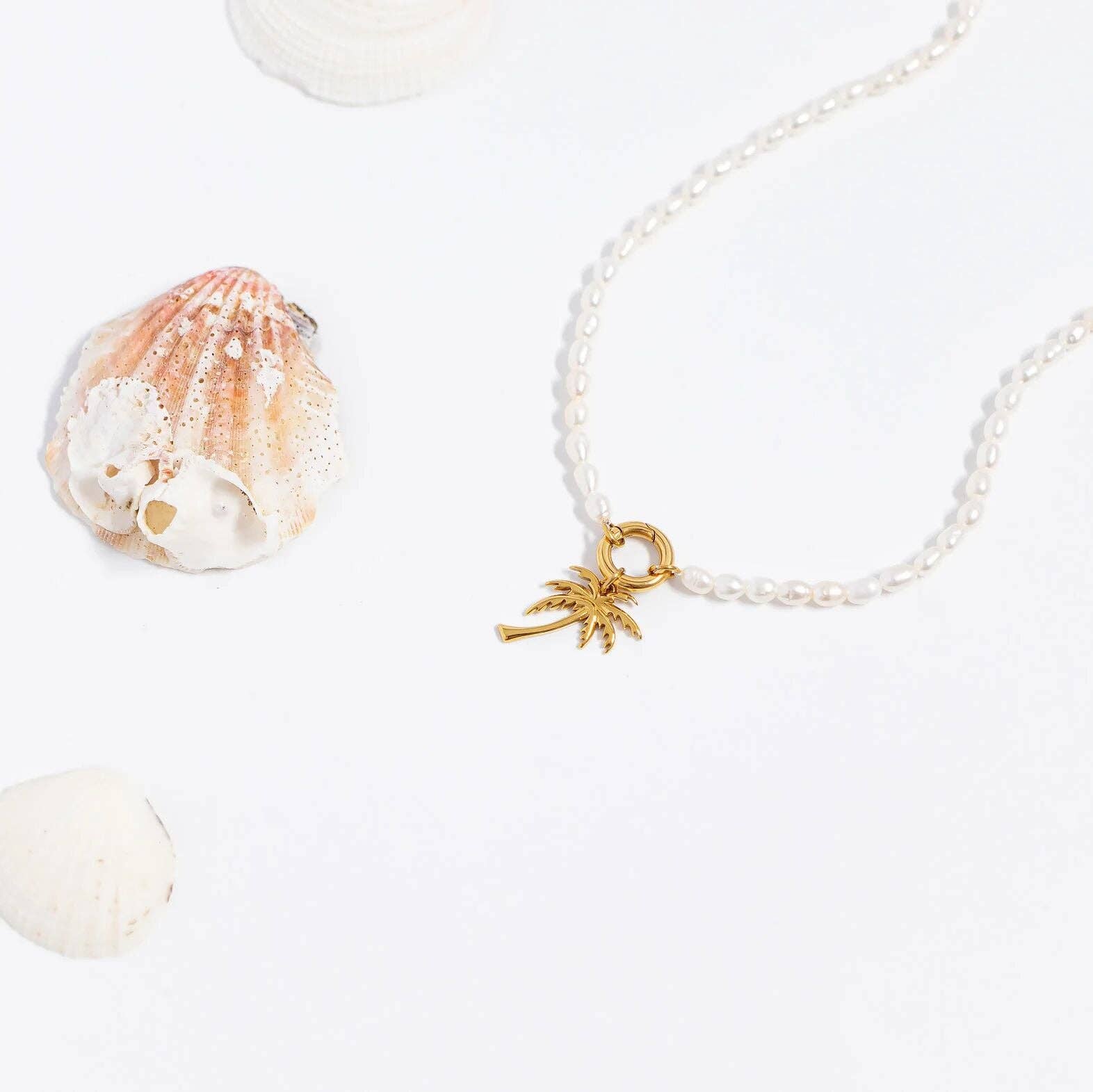 WJW – wholesale Individuell berlock/hänge – Palmträdberlock i rostfritt stål med 18K guld PVD8