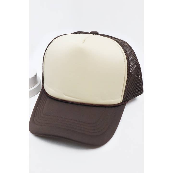 Khaki Brown Two Tone Trucker Hat for wholesale on Faire