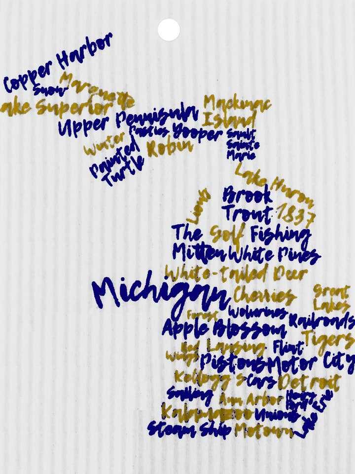 Blue & Gold Michigan Words Swedish Wash Towel for wholesale by Talla Imports