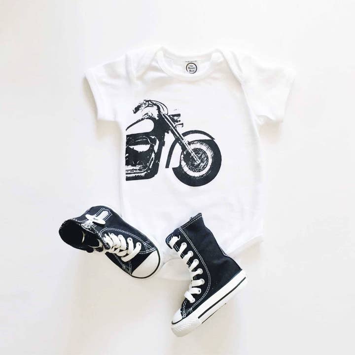Spunky Stork – wholesale Screen-printed t-shirt – Kids – Motorcycle Organic Cotton Baby Boys Bodysuit Toddler Shirt4