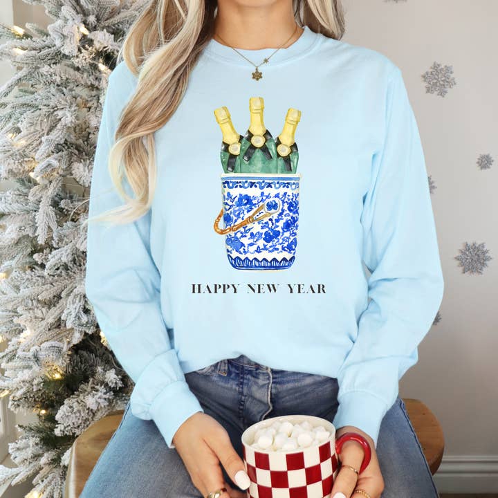 The Luna T Company - Wholesale Screen Printed T-Shirt - Women's - Chinoiserie Happy New Year Comfort Colors Long Sleeve Tee0