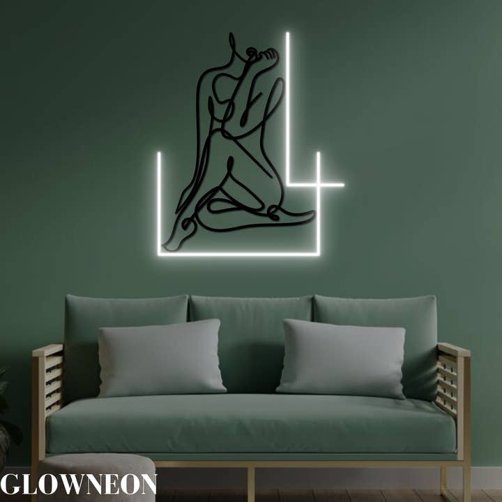 Decoración de pared de neón para dormitorio de mujer, impresión artística de líneas corporales femeninas para venta al por mayor de Glow Neon
