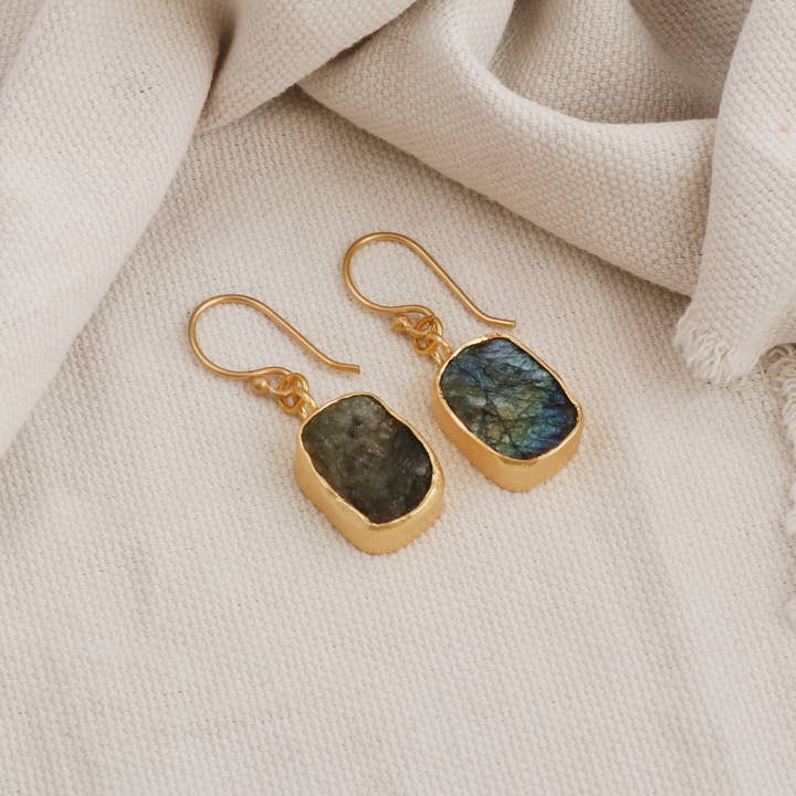 El Joyero - Wholesale Dangle Earrings - Labradorite Birthstone Earring Handmade Rough Hook Earring2
