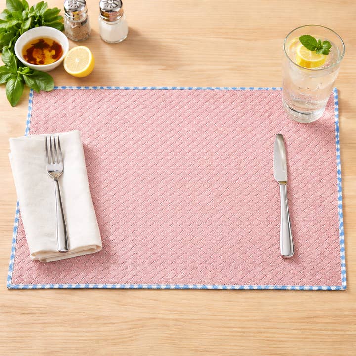 Pink Basket Weave 13"x18" Leathette Placemat for wholesale by Fennco Styles