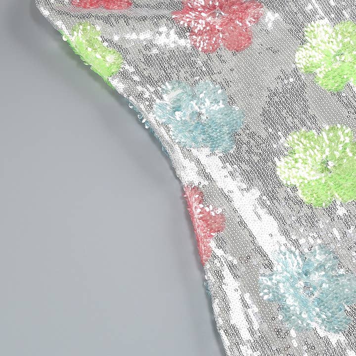 SY467 Silver Sequin Floral Dress with Graceful Silhouette for wholesale on Faire6