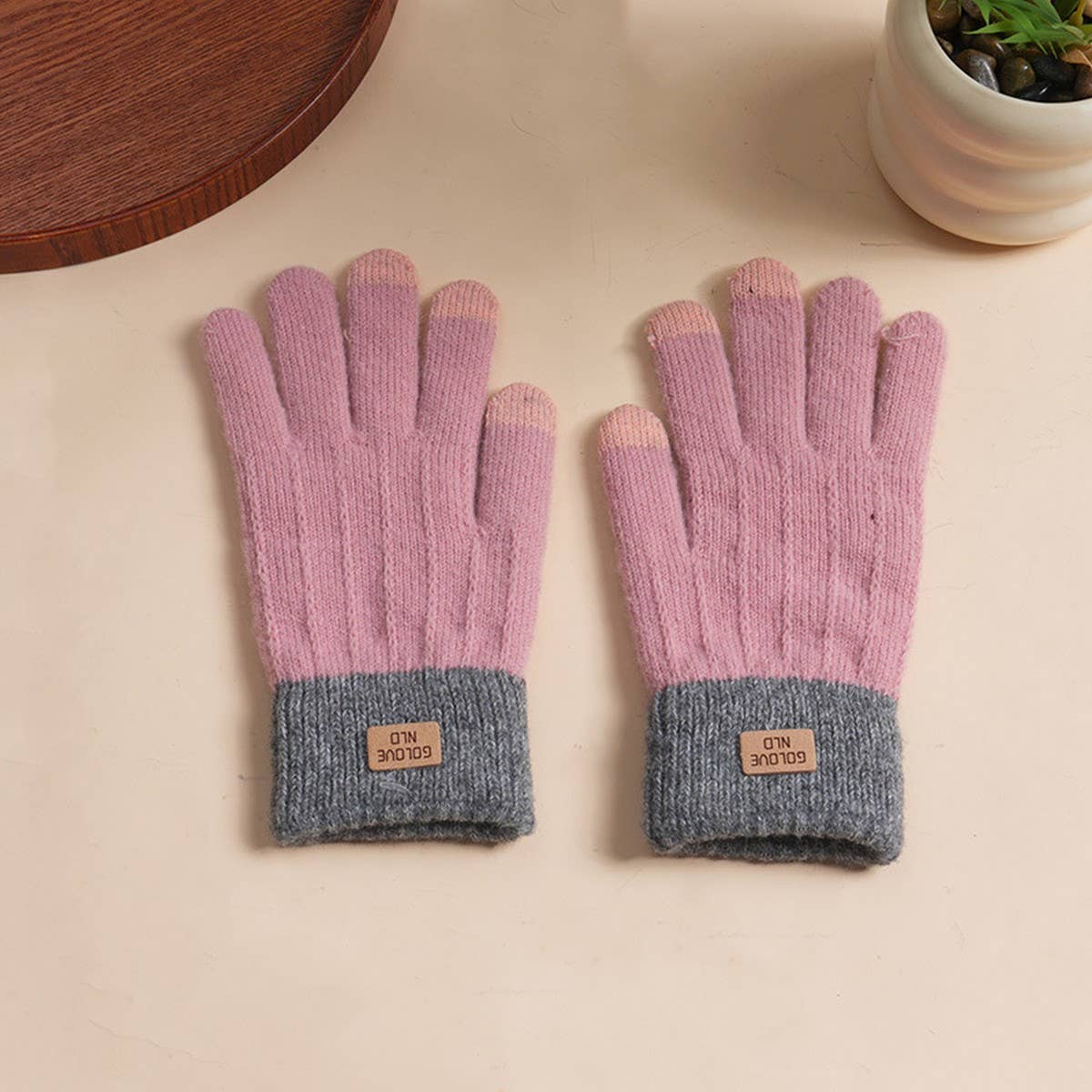 DOUBLJU - Wholesale Gloves - Women's - RETRO TEXTURED CONTRASTING COLOR KNITTED GLOVES_CWAG006184
