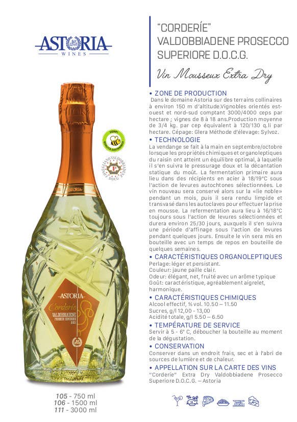 Metina SAS – wholesale Champagne/Mousserande vin – Corderie Prosecco Superiore Valdobbiadene Astoria MAGNUM 1,5 liter5