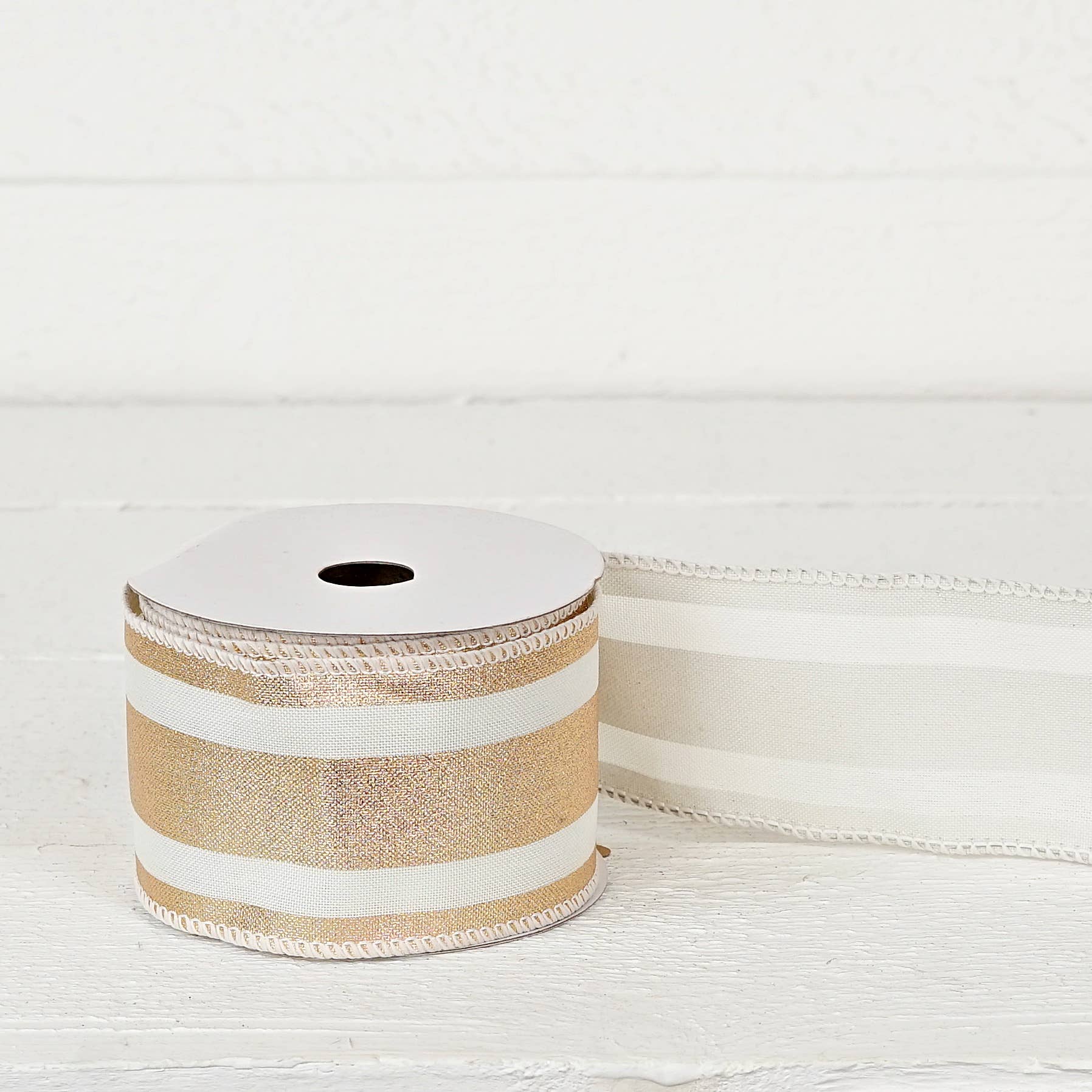 Holiday Depot Inc. - Wholesale Ribbon - Gift Wrapping - R32917-Wired Ribbon-Fabric-Gold and Cream (2.5inW)4