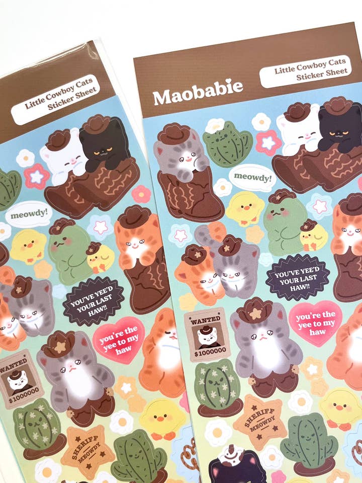 Sticker Sheet - Little Cowboy Cats for wholesale by Maobabie