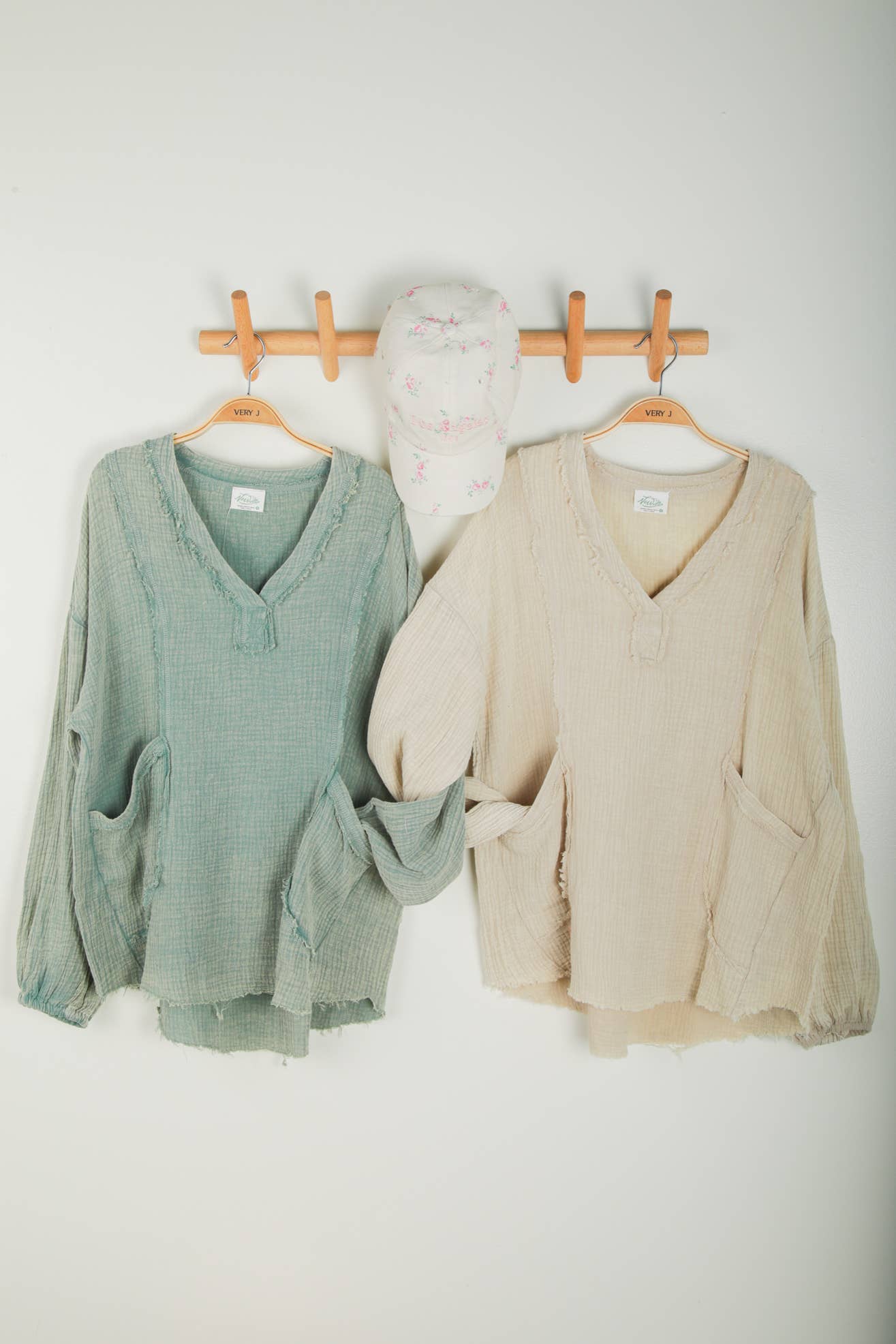 VERY J - Wholesale Shirt - Women's - NT12105-Washed Cotton Gauze Oversized Top26