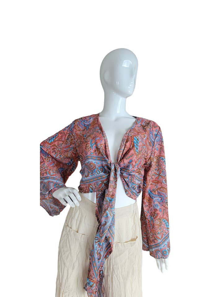 Evergreen Guardian Imports - Vente Chemisier – femme - Top TSTT-66 à manches longues à nouer sur le devant28