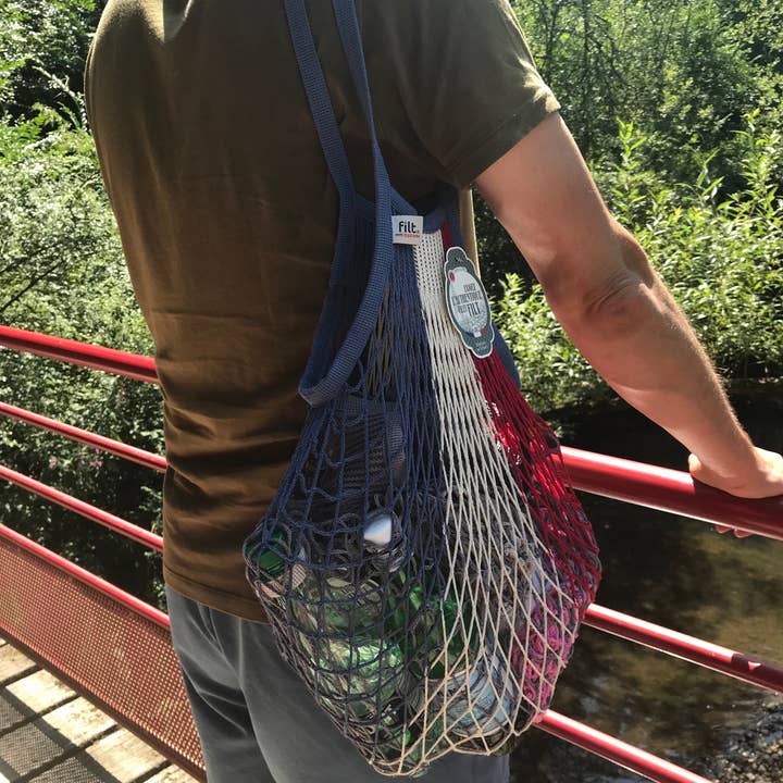 Filt1860 - Wholesale Grocery/Shopping Bag - Net shopping bag Bleu Blanc Rouge long handles1