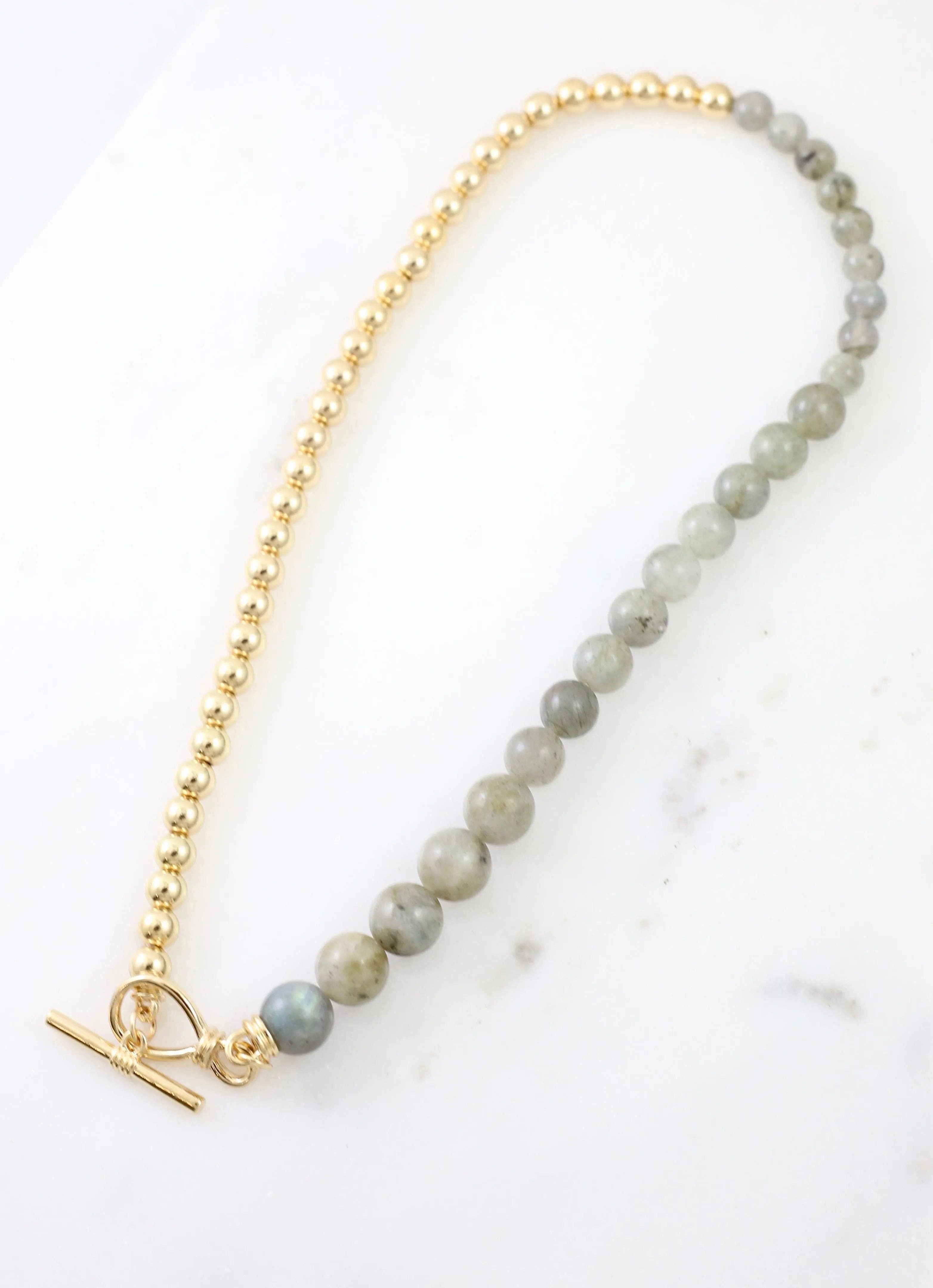 The Bling Barn - Wholesale Beaded/Pearl Necklace - Ethan Semi Precious Stone and Bead Necklace GRAY0