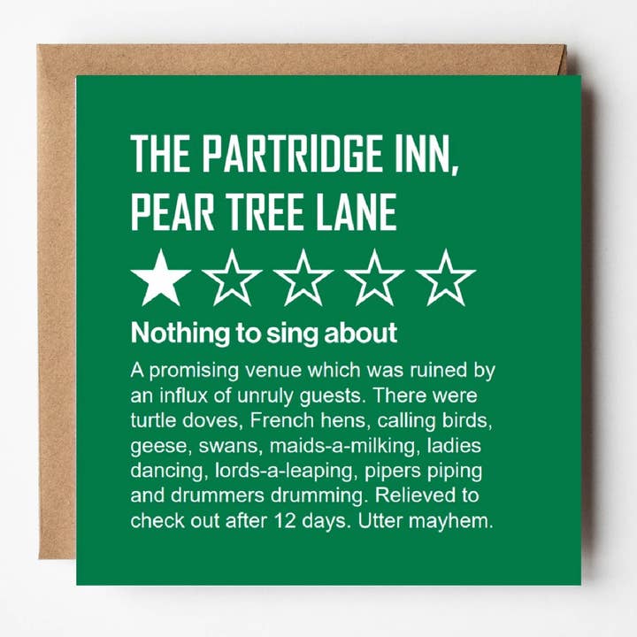 Partridge pear tree | Quirky Christmas card | Funny review for wholesale by VERSED AID